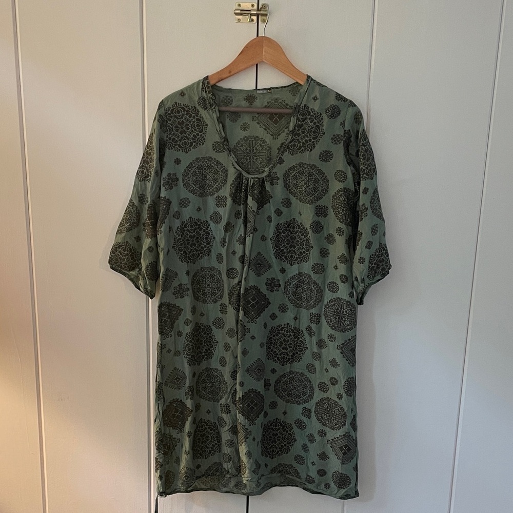 Matta Olive Silk Tunic Dress. Medium/Large